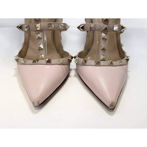 Valentino Garavani Rockstud Ankle Strap Pump Baby Pink w/ Gold Studs Sz EU 37.5 - Picture 5 of 14
